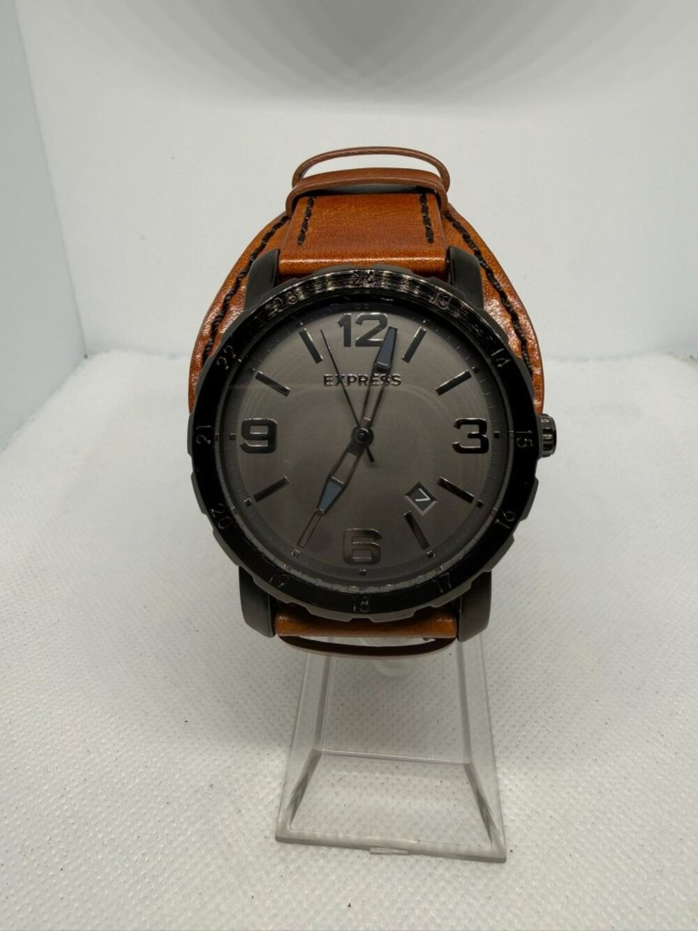 Express Men's Dark Gray Dial Brown Leather Quartz Watch FMDEX1572